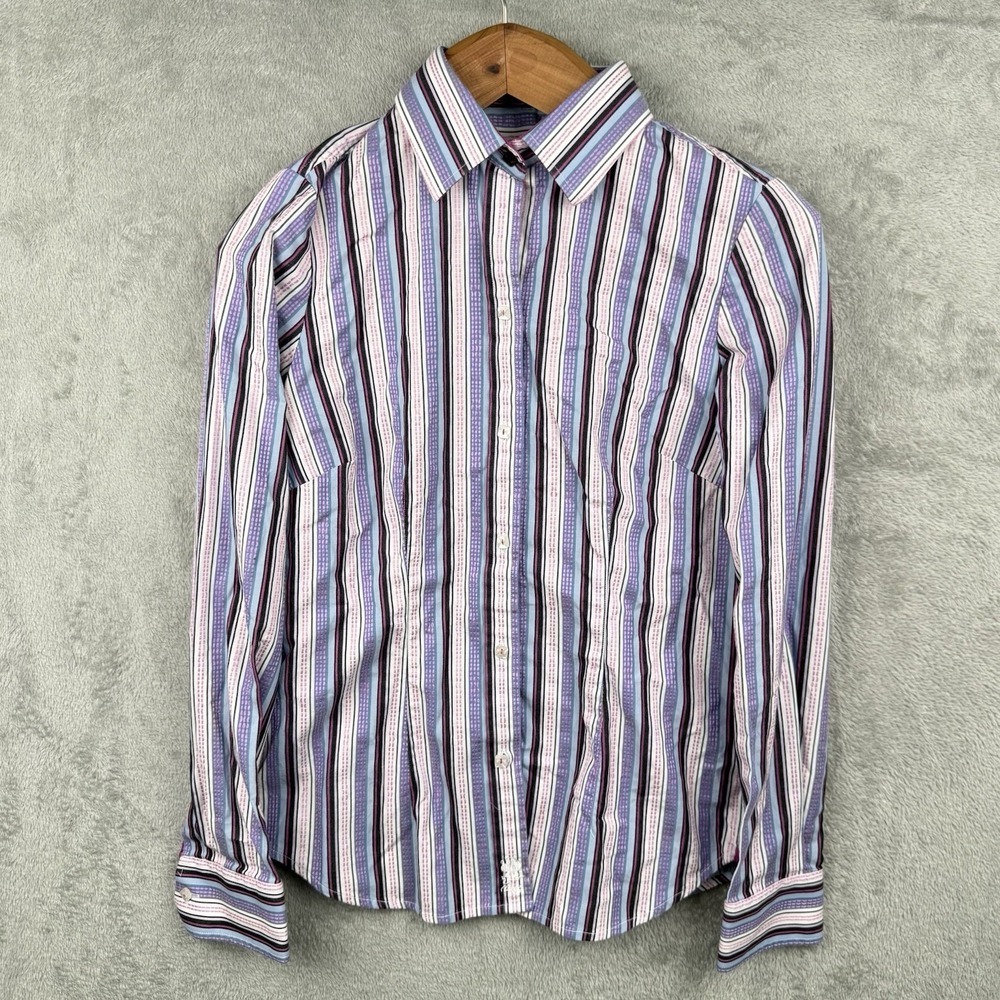 Robert Graham Shirt Womens S Collar Button Up Multicolor Striped Office Classic